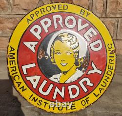 Antique Old Vintage American Institute of Laundering Porcelain Enamel Sign Board