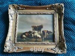 Antique / Old Vintage Style Oil Painting on Metal. Signed Highland Cattle