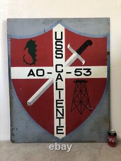 Antique Old WWII USS CALIENTE American Navy Painted Oil Sign, SAIPAN 1940s