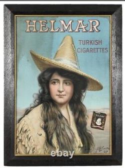 Antique Old West Helmar Turkish Cigarettes Cowgirl Sign in Original Frame 1907