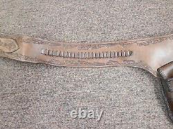 Antique Old West Tooled Leather Pistol Holster Cartridge Belt Signed