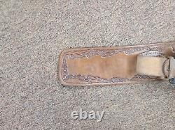 Antique Old West Tooled Leather Pistol Holster Cartridge Belt Signed