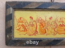 Antique Old Wooden Framed Beautiful Dancing Woman Group Tin Sign Board