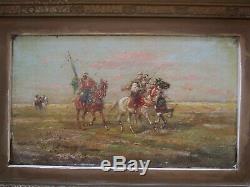 Antique Orientalist Painting Signed Russian Desert Soldiers Horses Men Old