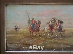 Antique Orientalist Painting Signed Russian Desert Soldiers Horses Men Old