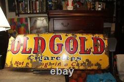 Antique Original 1930's OLD GOLD Cigarettes Porcelain Enamel Sign 12 x 36