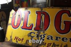 Antique Original 1930's OLD GOLD Cigarettes Porcelain Enamel Sign 12 x 36