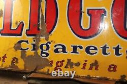 Antique Original 1930's OLD GOLD Cigarettes Porcelain Enamel Sign 12 x 36
