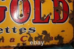 Antique Original 1930's OLD GOLD Cigarettes Porcelain Enamel Sign 12 x 36