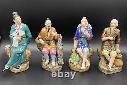 Antique Original Chinese Old Man Gilt Painted Porcelain Figurine Jingdezhen Sign