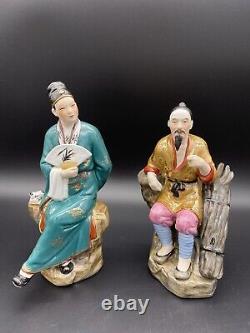 Antique Original Chinese Old Man Gilt Painted Porcelain Figurine Jingdezhen Sign