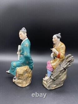 Antique Original Chinese Old Man Gilt Painted Porcelain Figurine Jingdezhen Sign