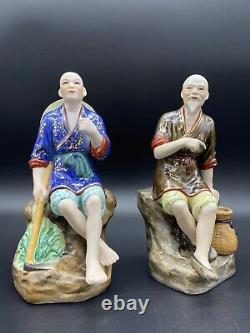 Antique Original Chinese Old Man Gilt Painted Porcelain Figurine Jingdezhen Sign