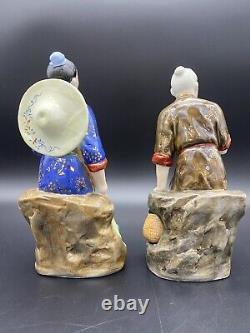 Antique Original Chinese Old Man Gilt Painted Porcelain Figurine Jingdezhen Sign