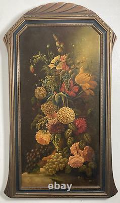 Antique Original Oil Painting Old Still Life Flowers Fine Deco Frame Signed 1922