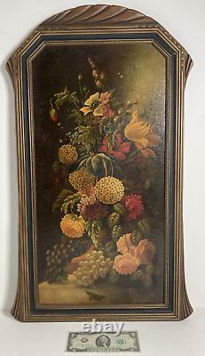 Antique Original Oil Painting Old Still Life Flowers Fine Deco Frame Signed 1922
