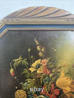 Antique Original Oil Painting Old Still Life Flowers Fine Deco Frame Signed 1922