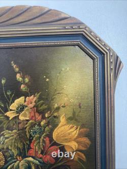 Antique Original Oil Painting Old Still Life Flowers Fine Deco Frame Signed 1922