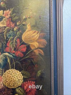 Antique Original Oil Painting Old Still Life Flowers Fine Deco Frame Signed 1922