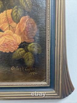Antique Original Oil Painting Old Still Life Flowers Fine Deco Frame Signed 1922