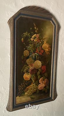 Antique Original Oil Painting Old Still Life Flowers Fine Deco Frame Signed 1922