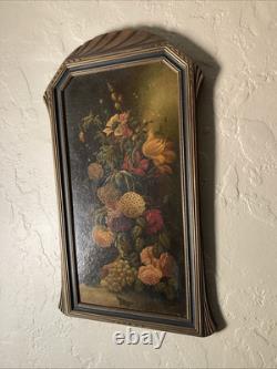 Antique Original Oil Painting Old Still Life Flowers Fine Deco Frame Signed 1922