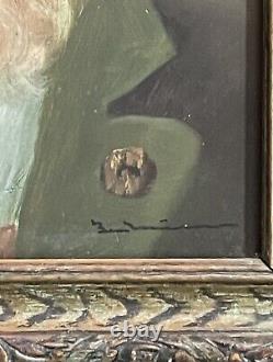 Antique Original Oil Painting Signed Old Bearded Man W Pipe Germany Wood Framed