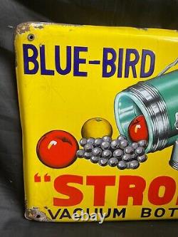 Antique Original Old Enamel Iron Blue Bird Strong Vaccum Signboard Deco Collect