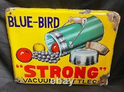 Antique Original Old Enamel Iron Blue Bird Strong Vaccum Signboard Deco Collect