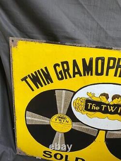 Antique Original Old Porcelain Twin Gramophone Records Sign Board Collectible