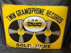 Antique Original Old Porcelain Twin Gramophone Records Sign Board Collectible
