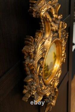 Antique Oval Convex Oil Painting Landscape Old Rococo Gilded Gilt Carved Frame