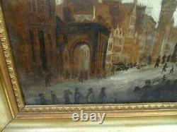 Antique Painting, 1800s, cityscape, 15 x 18, old gold frame, signed on back