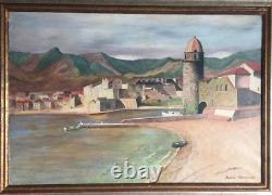 Antique Painting Oil Canvas Collioure Port André Chatenet Sign Art Rare Old 20th