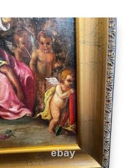 Antique Painting Oil Galante D. Pastor Putti Lady Man Sign Framed Rare Old 19th