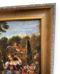 Antique Painting Oil Galante D. Pastor Putti Lady Man Sign Framed Rare Old 19th