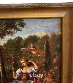 Antique Painting Oil Galante D. Pastor Putti Lady Man Sign Framed Rare Old 19th