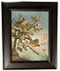 Antique Painting Oil On Canvas Couple Birds Nature Sign Frame Wood Rare Old 19th