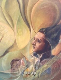 Antique Painting Oil On Canvas Harlequin In A Veil HERDIN Sign Surreal Rare Old