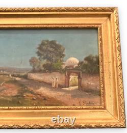 Antique Painting Oil Panel Landscape Orient E. Ganliez Frame Sign Rare Old 19th