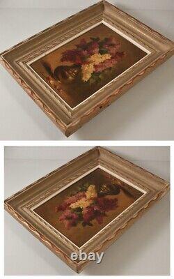 Antique Painting Oil Wood Still Life Flowers Vase Signed Savigny Rare Old 20th