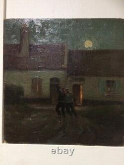 Antique Painting Pierre Leroux Oil On Panel Two Friends Tavern Sign Rare Old 20c
