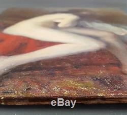 Antique Painting Seated Nude Oil Panel Original Old Vintage Picture Dipinto