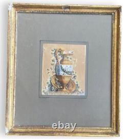 Antique Painting Watercolors Fountain H. Loze Sign Paper Lady Frame Rare Old 19th
