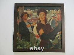 Antique Painting Wpa Style Old Classic Cars Pretty Woman Portrait Ny Regionalism