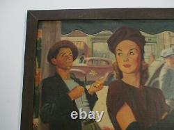 Antique Painting Wpa Style Old Classic Cars Pretty Woman Portrait Ny Regionalism