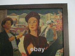 Antique Painting Wpa Style Old Classic Cars Pretty Woman Portrait Ny Regionalism