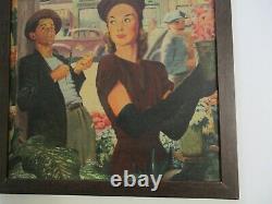 Antique Painting Wpa Style Old Classic Cars Pretty Woman Portrait Ny Regionalism
