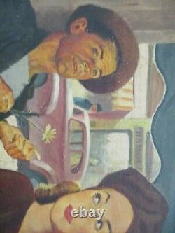 Antique Painting Wpa Style Old Classic Cars Pretty Woman Portrait Ny Regionalism