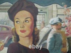 Antique Painting Wpa Style Old Classic Cars Pretty Woman Portrait Ny Regionalism